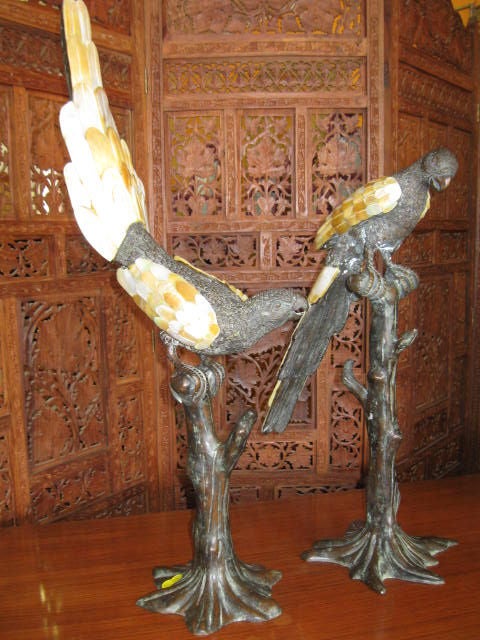 Maitland Smith Bronze and Mother of Pearl Parrots 4