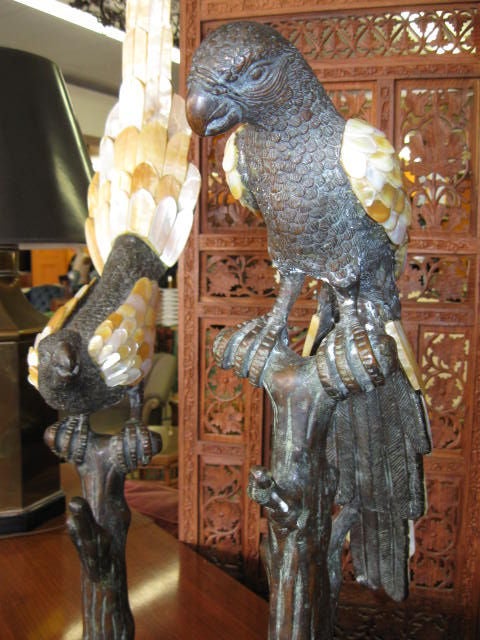 Maitland Smith Bronze and Mother of Pearl Parrots 5