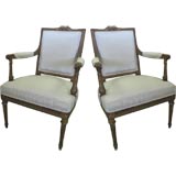 Pair of L XVI French Open Arm Chairs