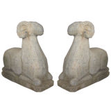 Exceptional Large Pair of Carved Stone Rams