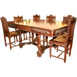 Antique Hand Carved Rosewood Dining Table with Six Chairs