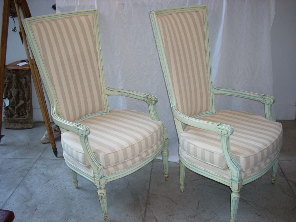 Pair of striped side chairs