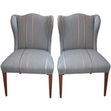 Pair of petite wing back chairs in Paul Smith fabric