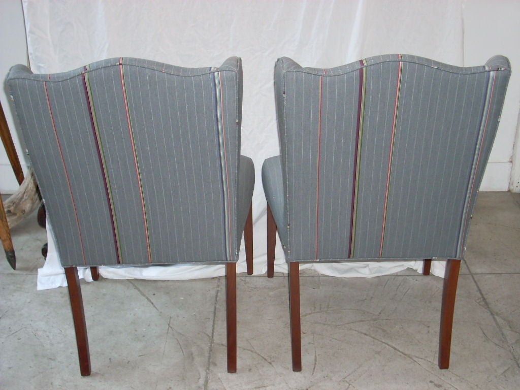 Pair of petite wing back chairs in Paul Smith fabric In Excellent Condition In San Francisco, CA