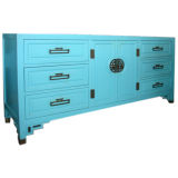 Mid Century Turquoise Dresser  with Brass Chinese Pulls