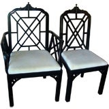 Mid Century Black Lacquer Pagoda Dining Chairs/Set 6