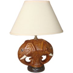 Vintage Mid Century Ceramic Double Elephant Lamp