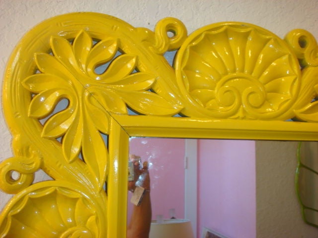 Bright Sunshine Yellow Enamel Carved Shell Mirror