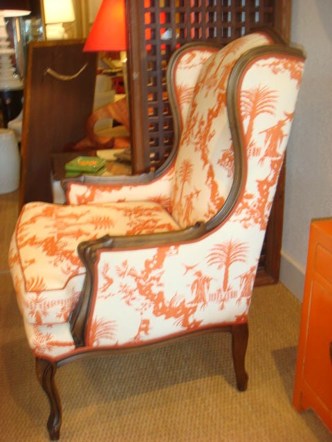 Vintage  Orange Chinese Print Arm Chair
