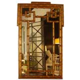 Large Rubbed Gold Pagoda  Carved Mirror