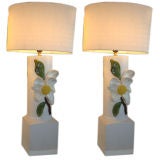 Pair of Carved Stone Dogwood Lamps