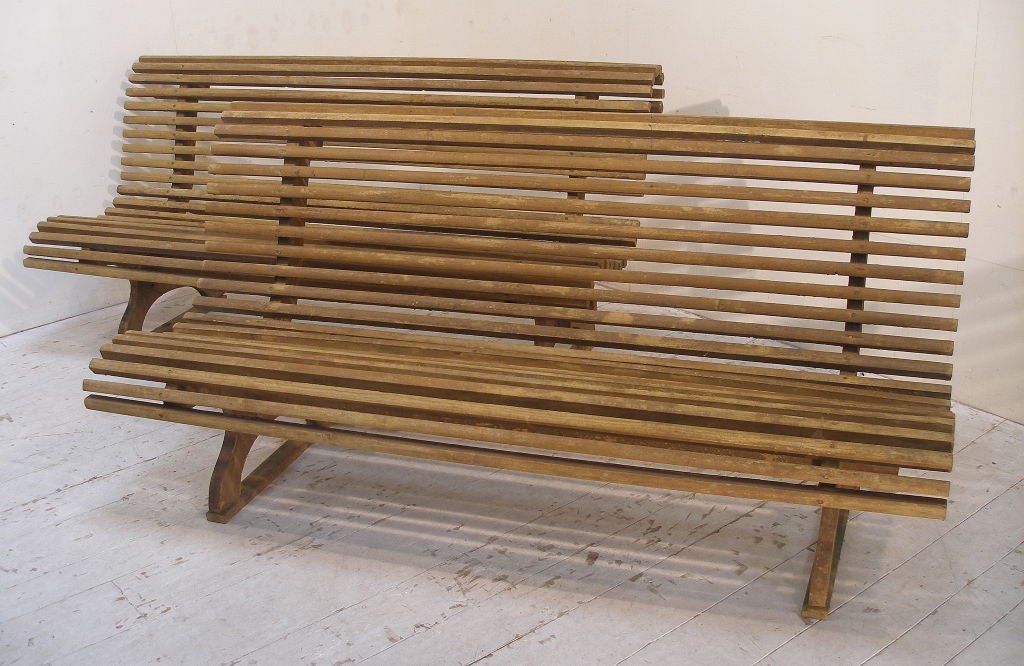 A pair of painted wood garden benches For Sale at 1stDibs