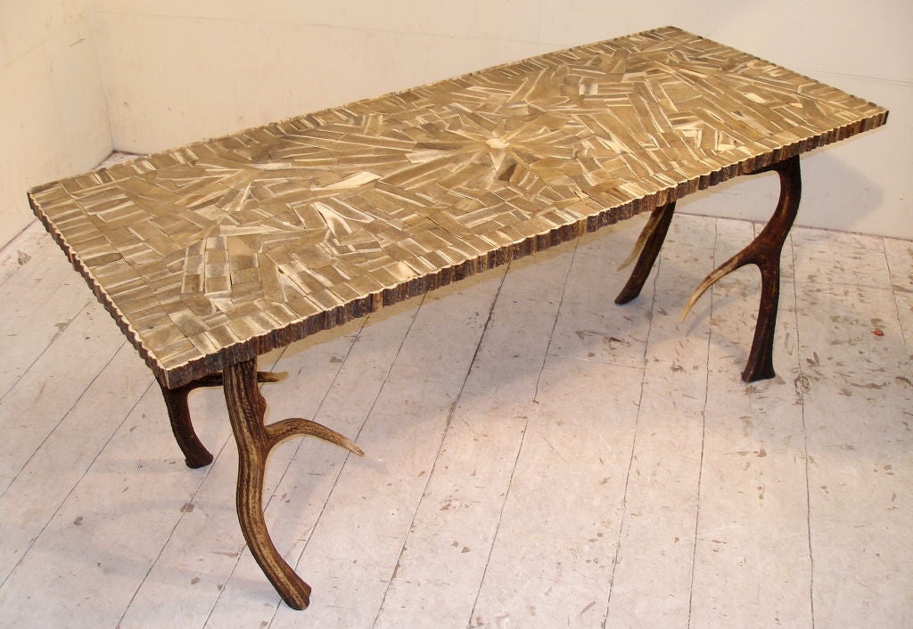 Mid-20th Century A Swedish Antler coffee table with antler horn parquetry top.