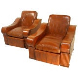 A Pair of  Leather Art Deco Odeon armchairs
