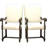 Vintage Pair of Fauteuils  with Barley Twist Turnings