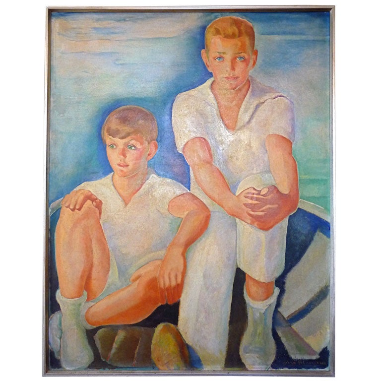 Magnificent Portrait of Two Youths in Boat