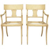 Pair of Klismos Chairs Painted in  Faux Parchment Finish