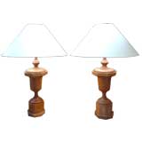 Pair of  Large Wooden Finial Lamps