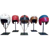 Whimsical Set of 5 Vintage Leather Childrens Football Helmets