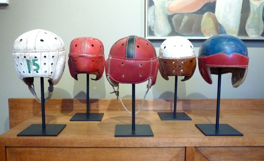 American Whimsical Set of 5 Vintage Leather Childrens Football Helmets