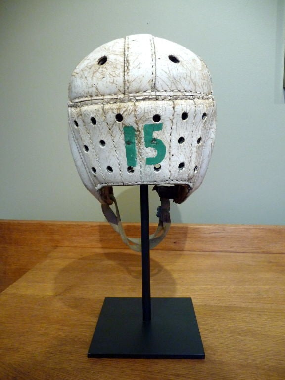 Whimsical Set of 5 Vintage Leather Childrens Football Helmets 1