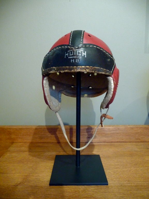 Whimsical Set of 5 Vintage Leather Childrens Football Helmets 2