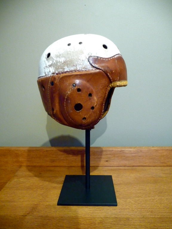 Whimsical Set of 5 Vintage Leather Childrens Football Helmets 5