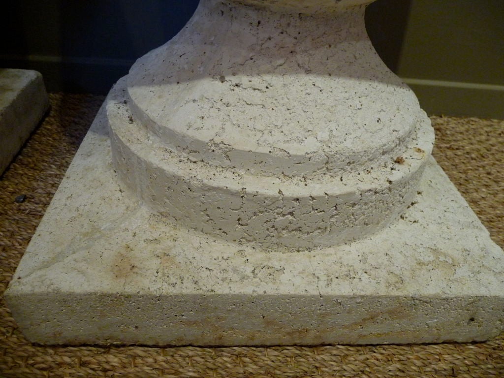 French Pair Large White Plaster Urns With Removable Lids