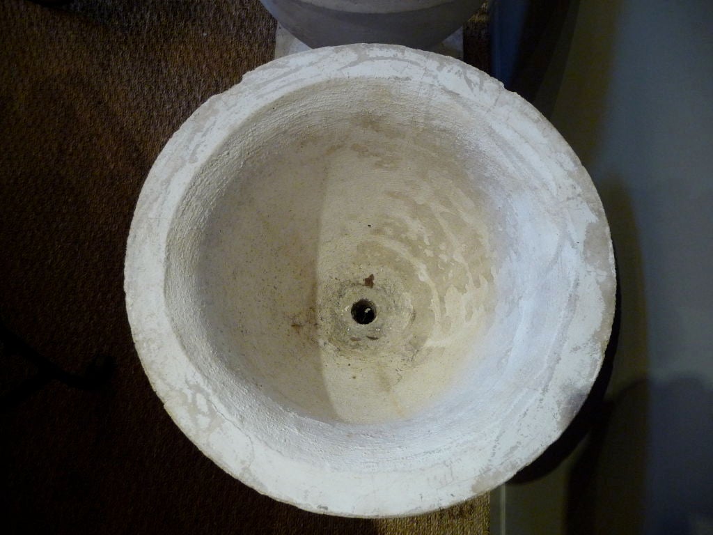 Pair Large White Plaster Urns With Removable Lids 1