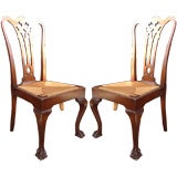 Set Of Four Chippendale Chairs With Rush Seats