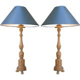 Pair Of Candlestick Lamps With Terracotta Finish