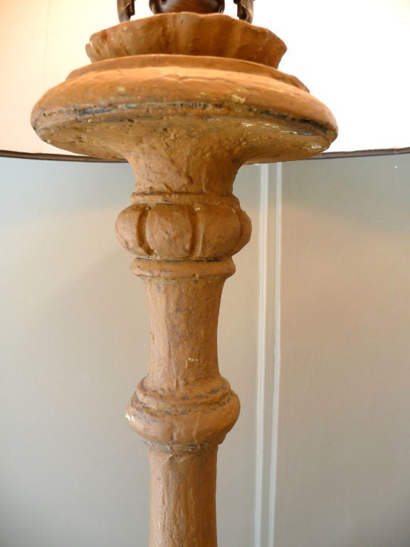 Pair Of Candlestick Lamps With Terracotta Finish