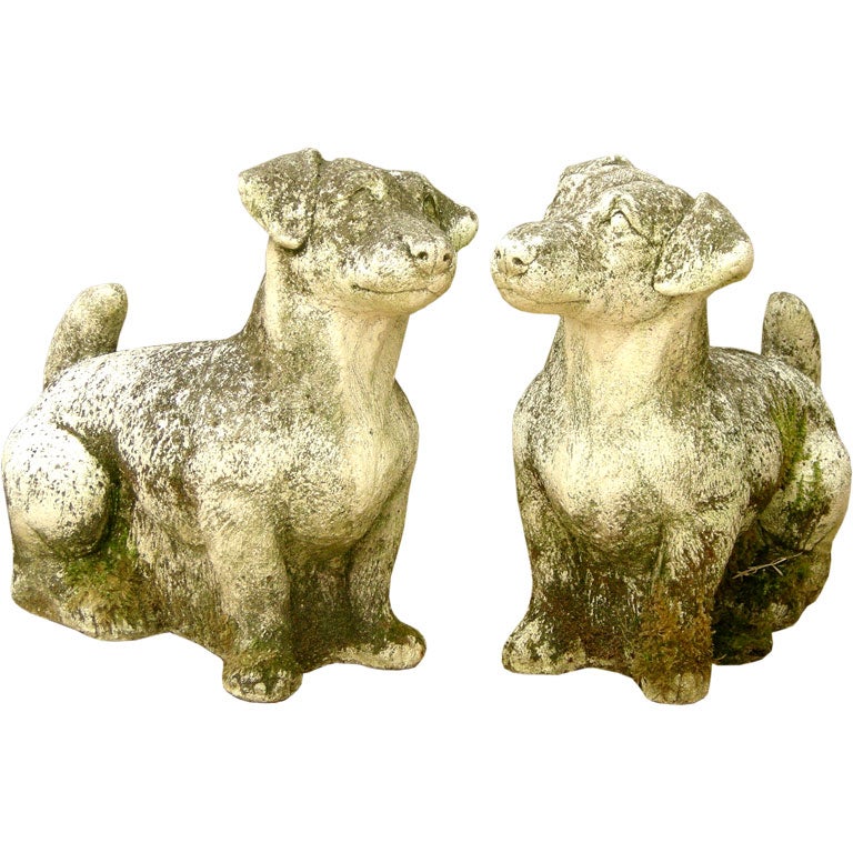 Pair of Reconstituted Stone Jack Russell Garden Ornaments