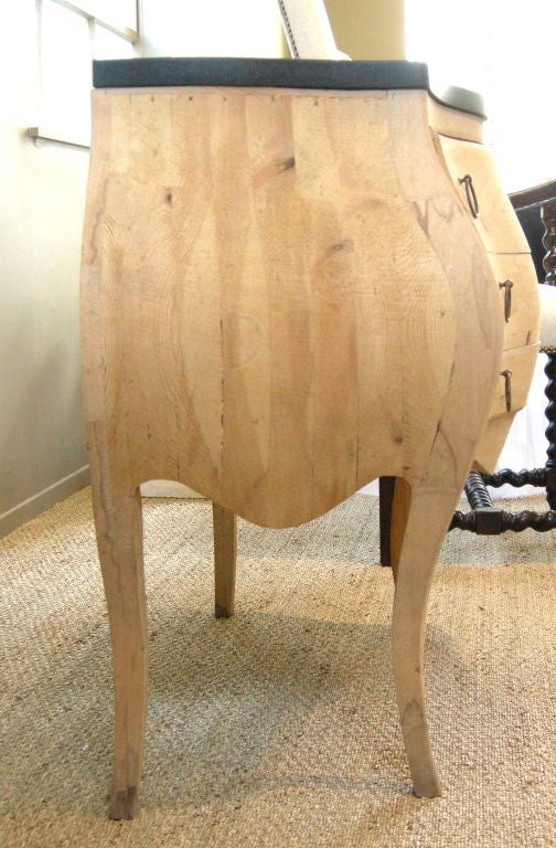 Unfinished Pine Bombe' Three Drawer Chest With New  Black Granite Top