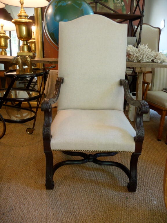 French High Backed Fauteuil In Natural Linen