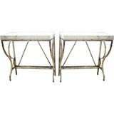 Pair of Early Italian Iron Consoles with Monumental Marble Tops