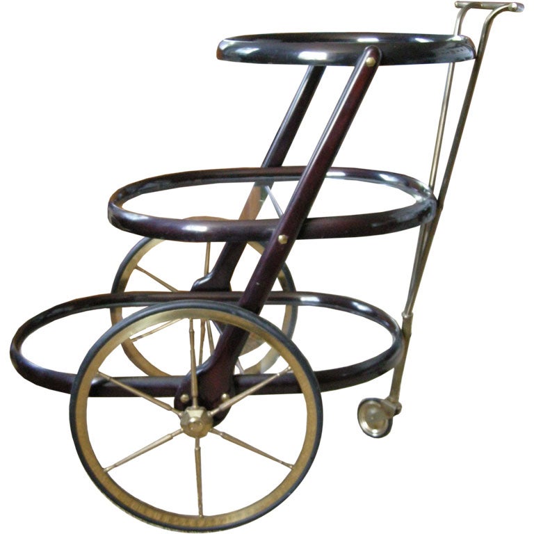 Aldo Tura Tea/Bar Cart In Rich Ebonised Finish