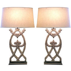 Pair of Architectural Lamps In Antique Iron Pair of Architectural Lamps In Antique Iron