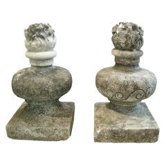 Antique Large 19th C Italian Flame Finials