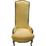 Dramatic High Backed Chair Newly Upholstered in Natural Linen