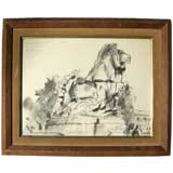 Pair of Wonderful Original Ink Wash Drawings by Van Day Truex