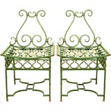 Pair of Charming  French Iron Chairs in the Chinoise Manner