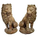 A pair of 18h century French terracotta lions