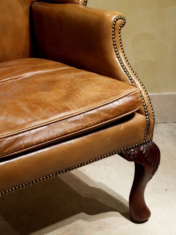 1091- 19th century English leather wing chair