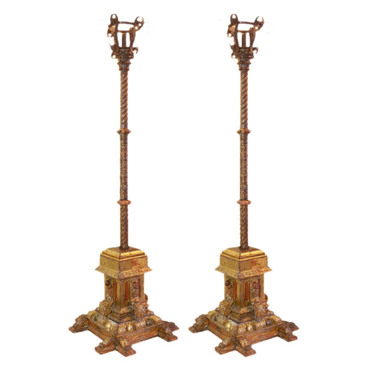 1038 Pair of 17th C. Spanish torchieres For Sale