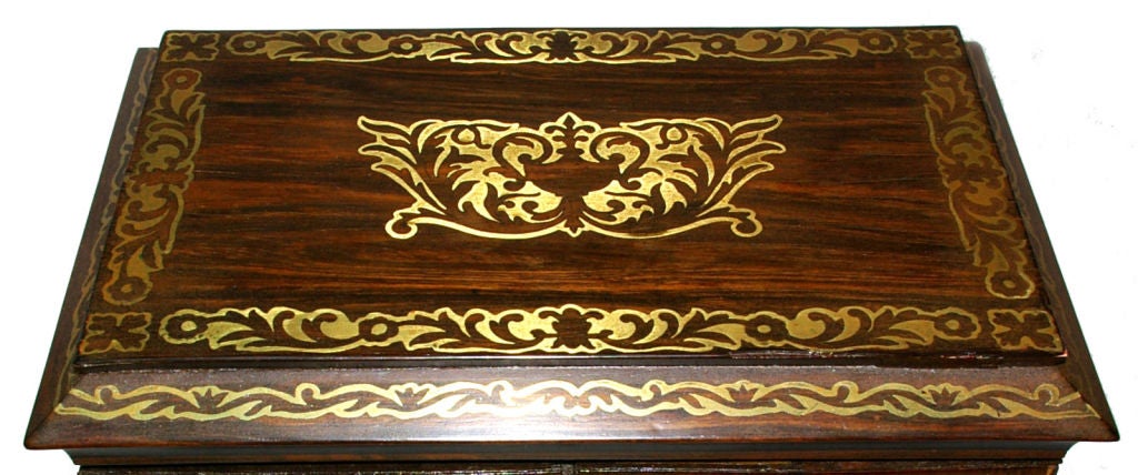Fabric English Regency Brass Inlaid Sewing Box, c1810 For Sale