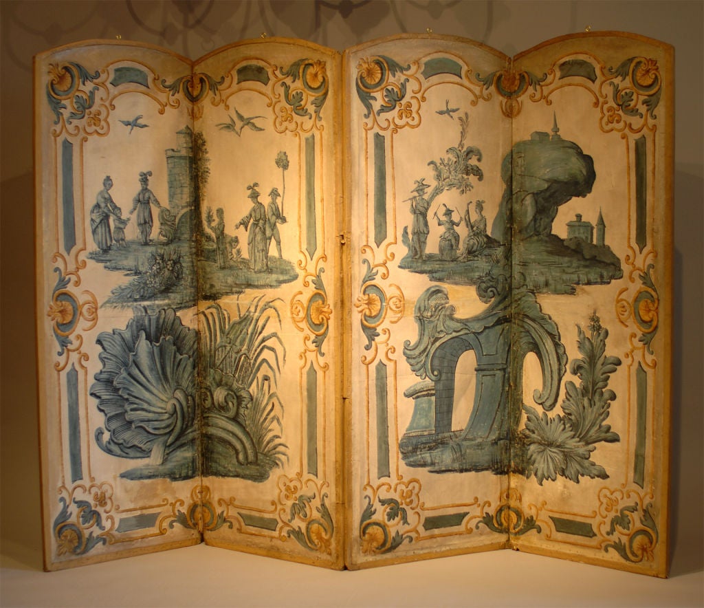 Late 18th C Four Panel Painted Screen 4