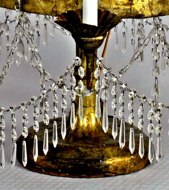 Pair of Italian Crystal, Iron and Giltwood Table Chandeliers, c1780 In Good Condition In valatie, NY