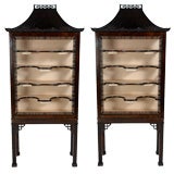 Pair of Chinese Chippendale Style Manheim Cabinets, Mahogany