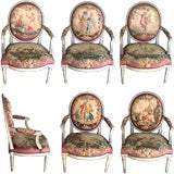 Six Louis XVI Fauteuil En Cabriolet Original Tapestry and Paint